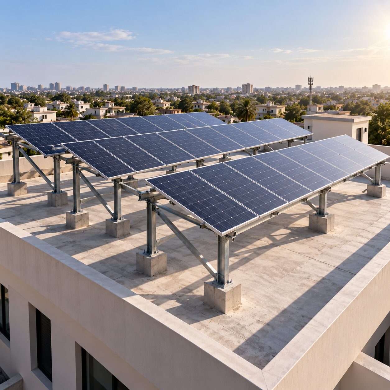 Elevated solar structure providing shade below